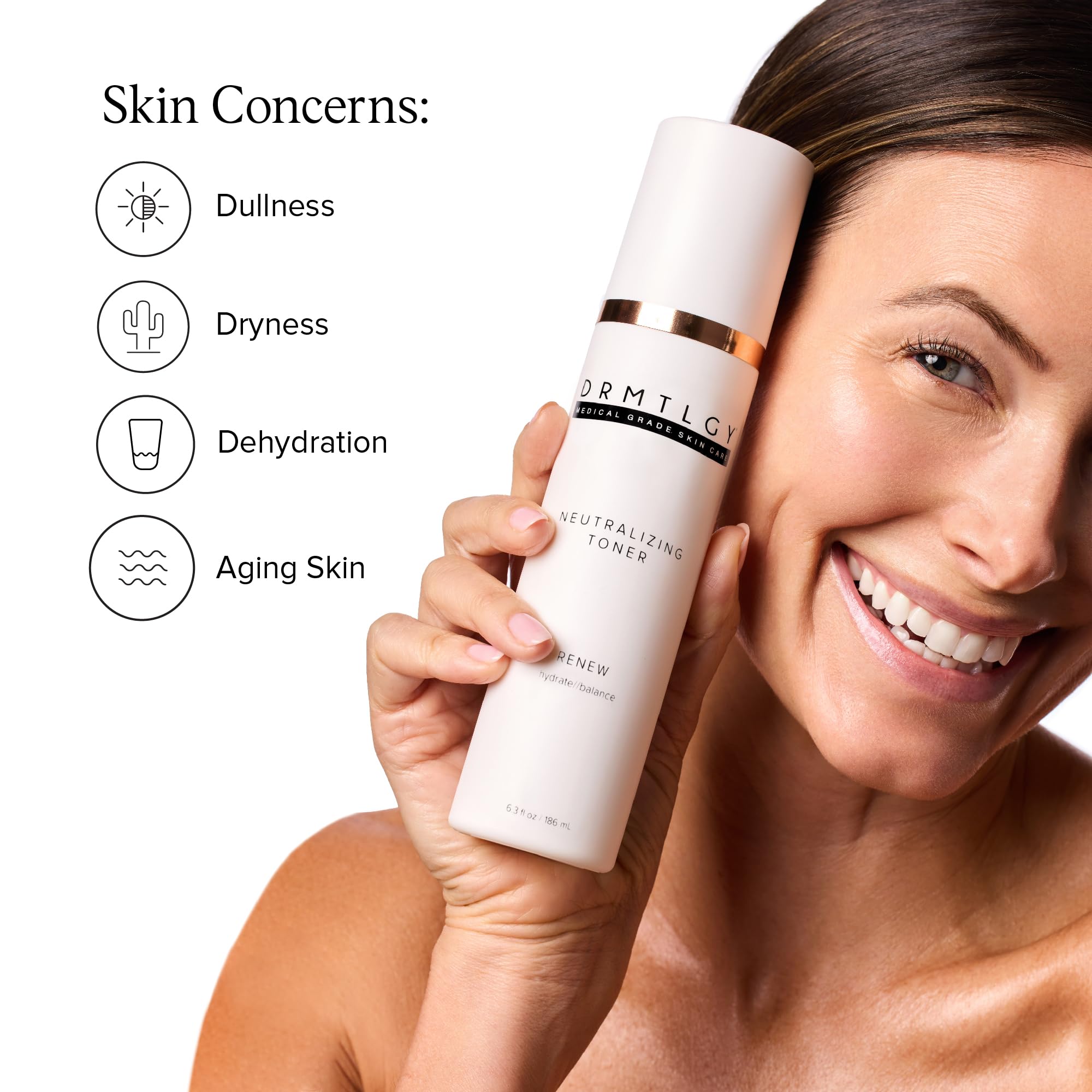 DRMTLGY Neutralizing Toner label highlights Vitamins C and E for skin vitality.