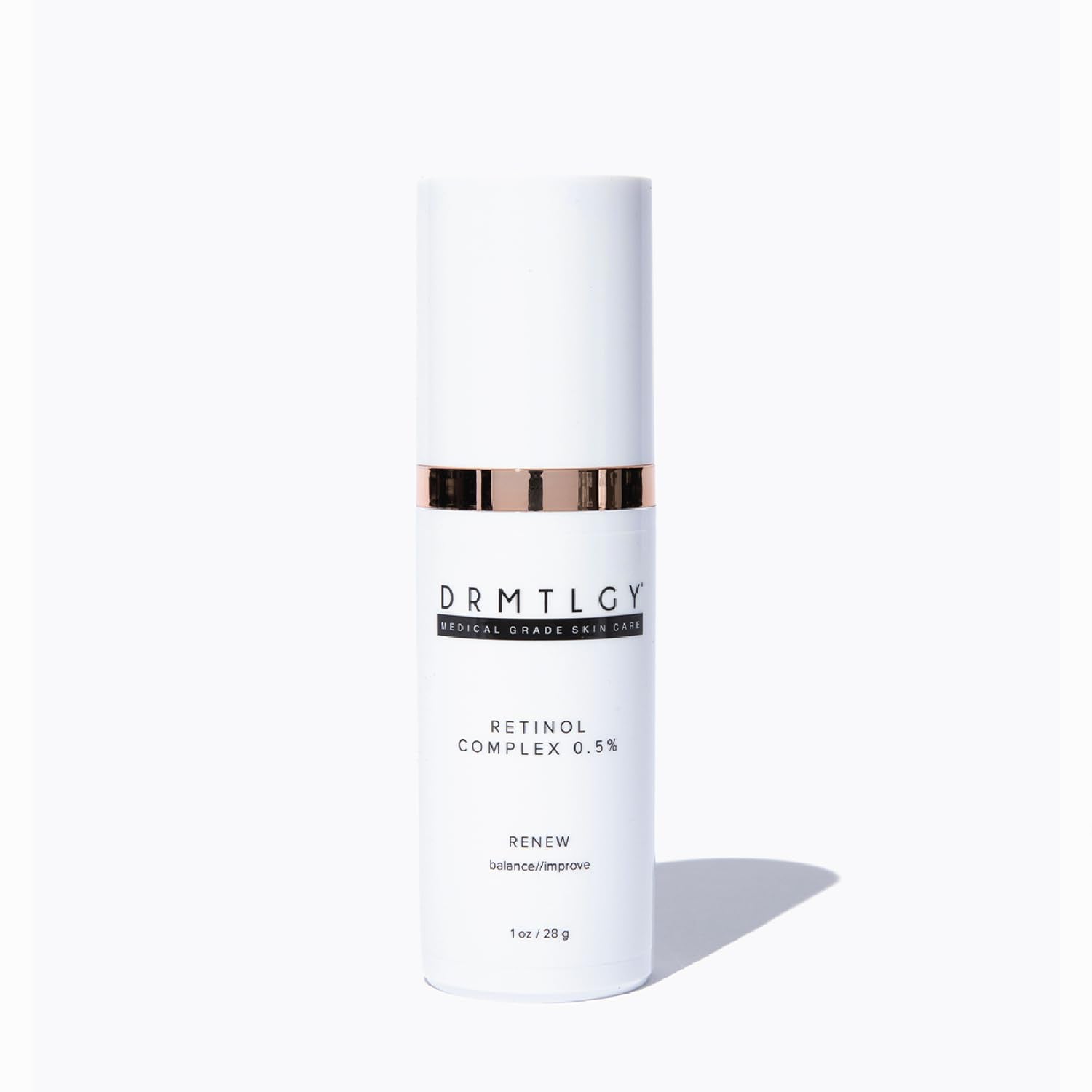 DRMTLGY retinol serum bottle closeup showing premium anti-wrinkle formula