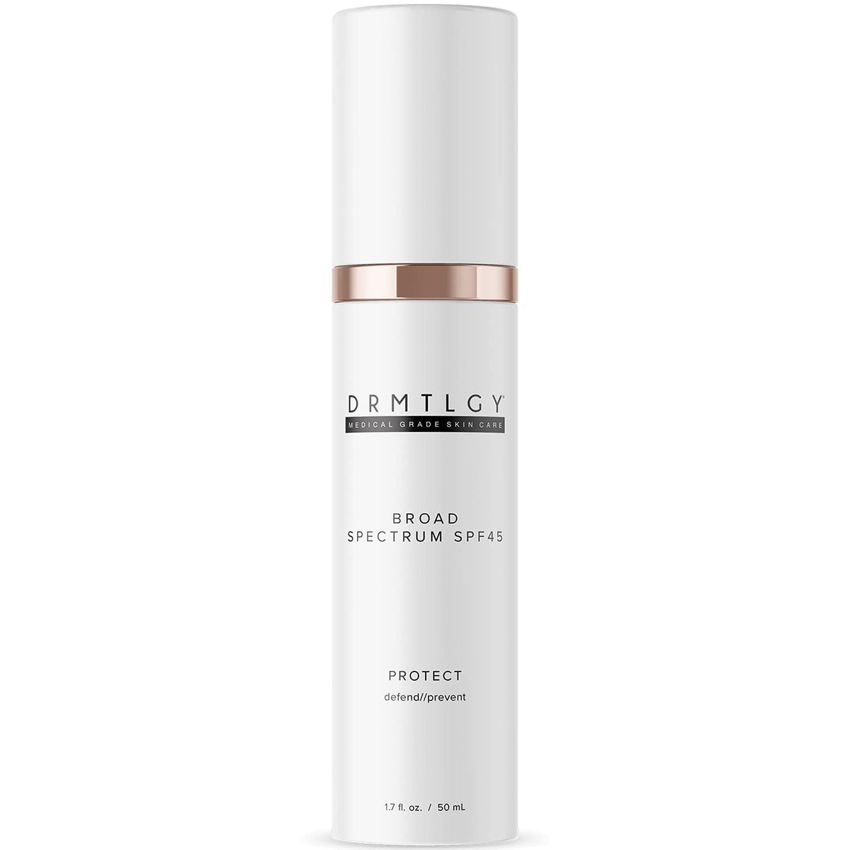 DRMTLGY SPF45 bottle with oil-free protection for sensitive skin.