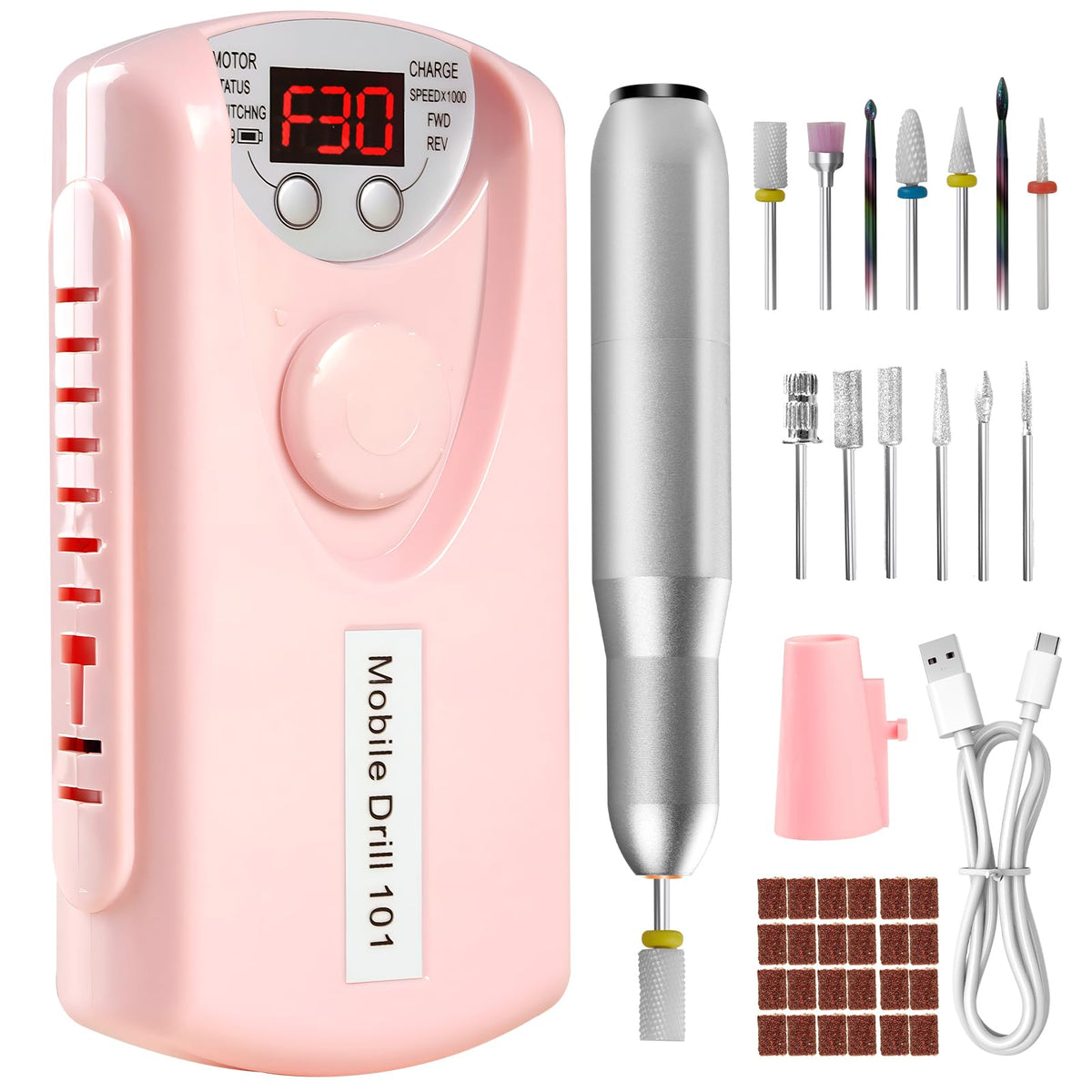 Droyek electric nail drill front view for professional home use with compact design