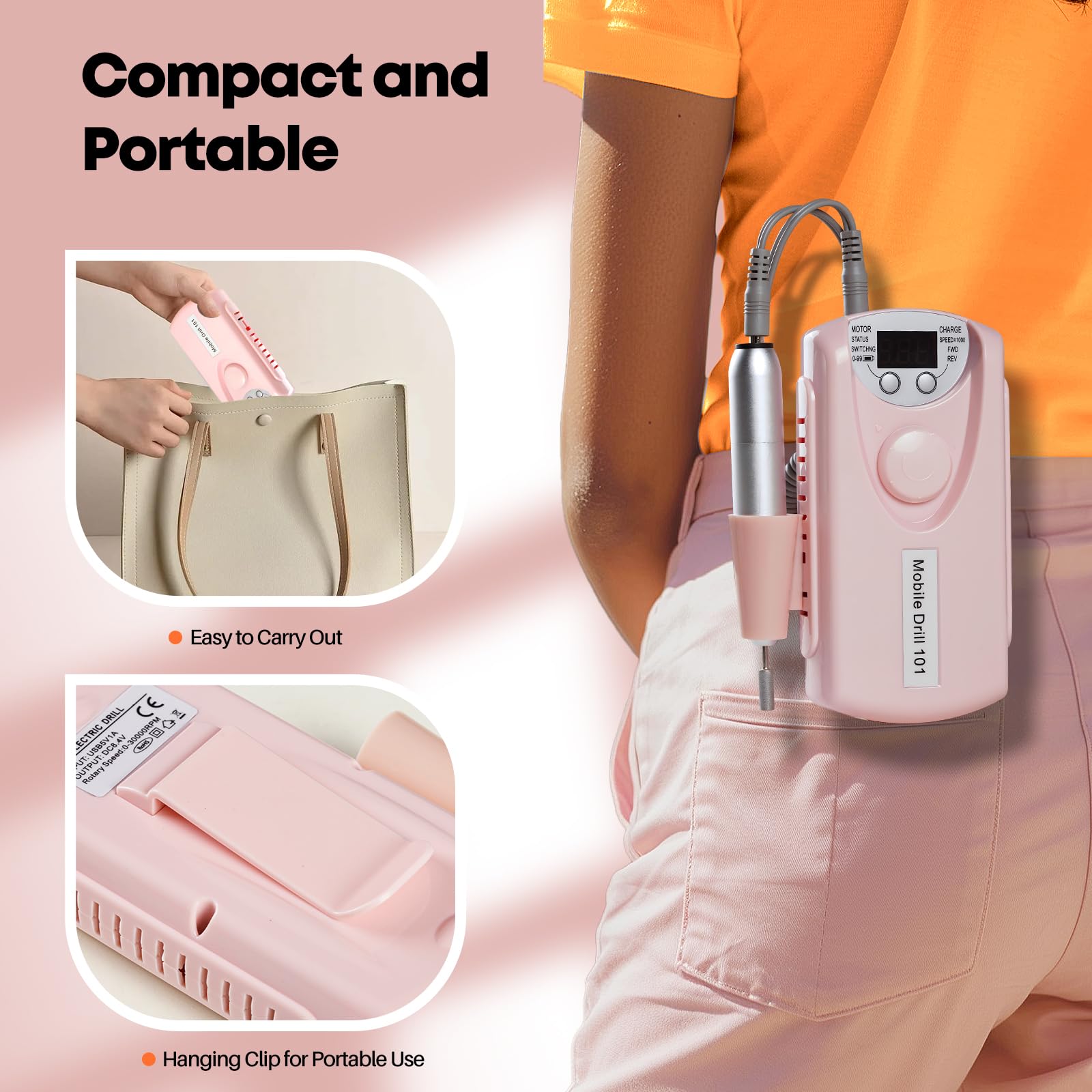 Droyek portable nail drill battery compact setup highlighting cordless operation