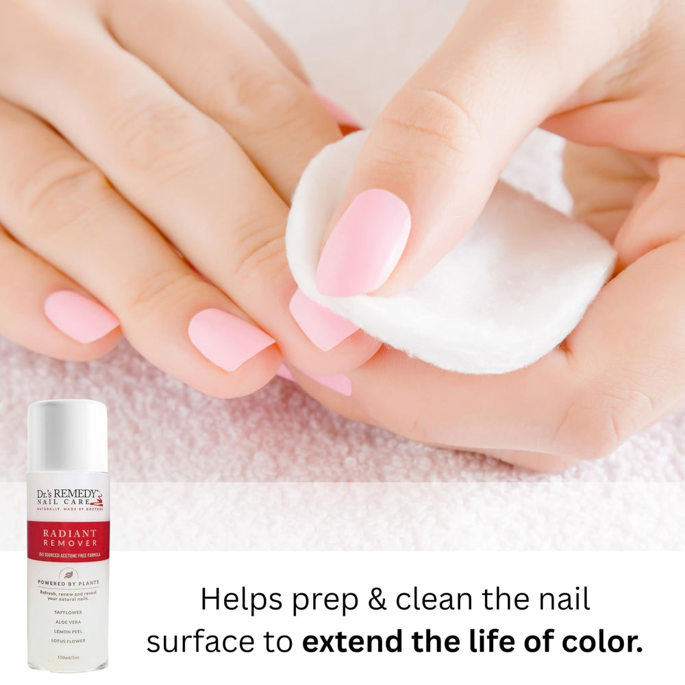 Dr.'s Remedy bottle pours remover for gentle nail polish removal.