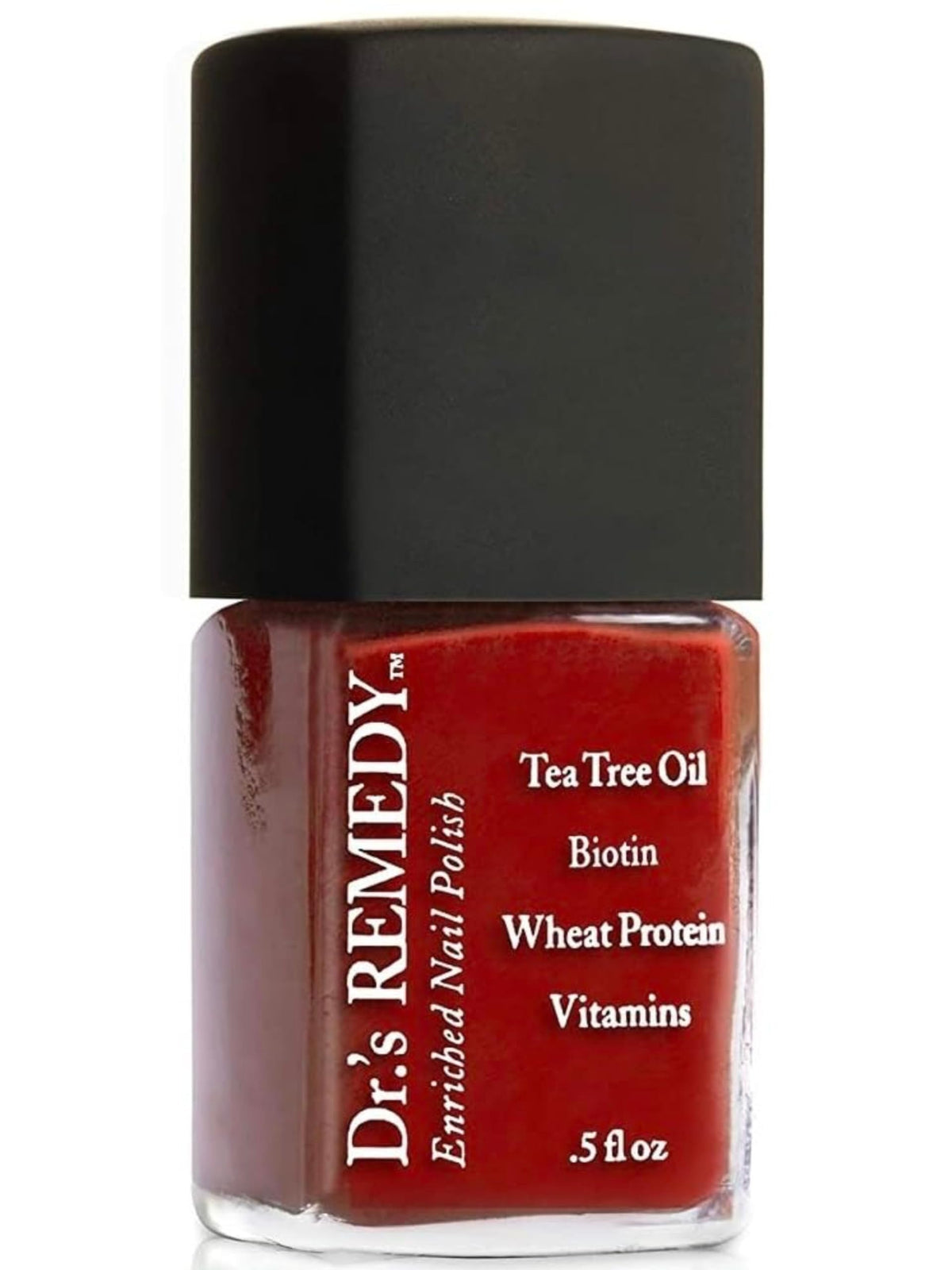 Dr.'s Remedy Rescue Red bottle shows vibrant color and non-toxic 24-free safety for nails.