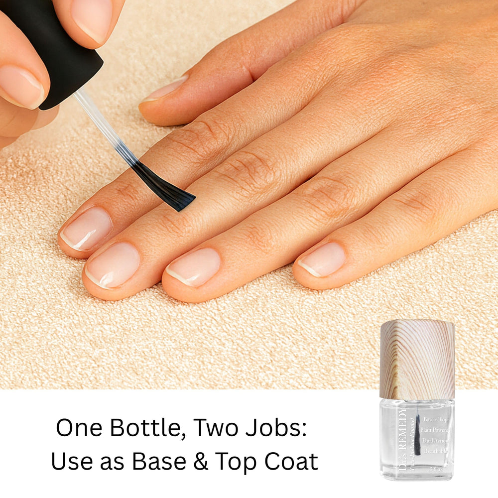 Dr.'s Remedy TOTAL two-in-one brush stroke showing base coat protection and top coat shine