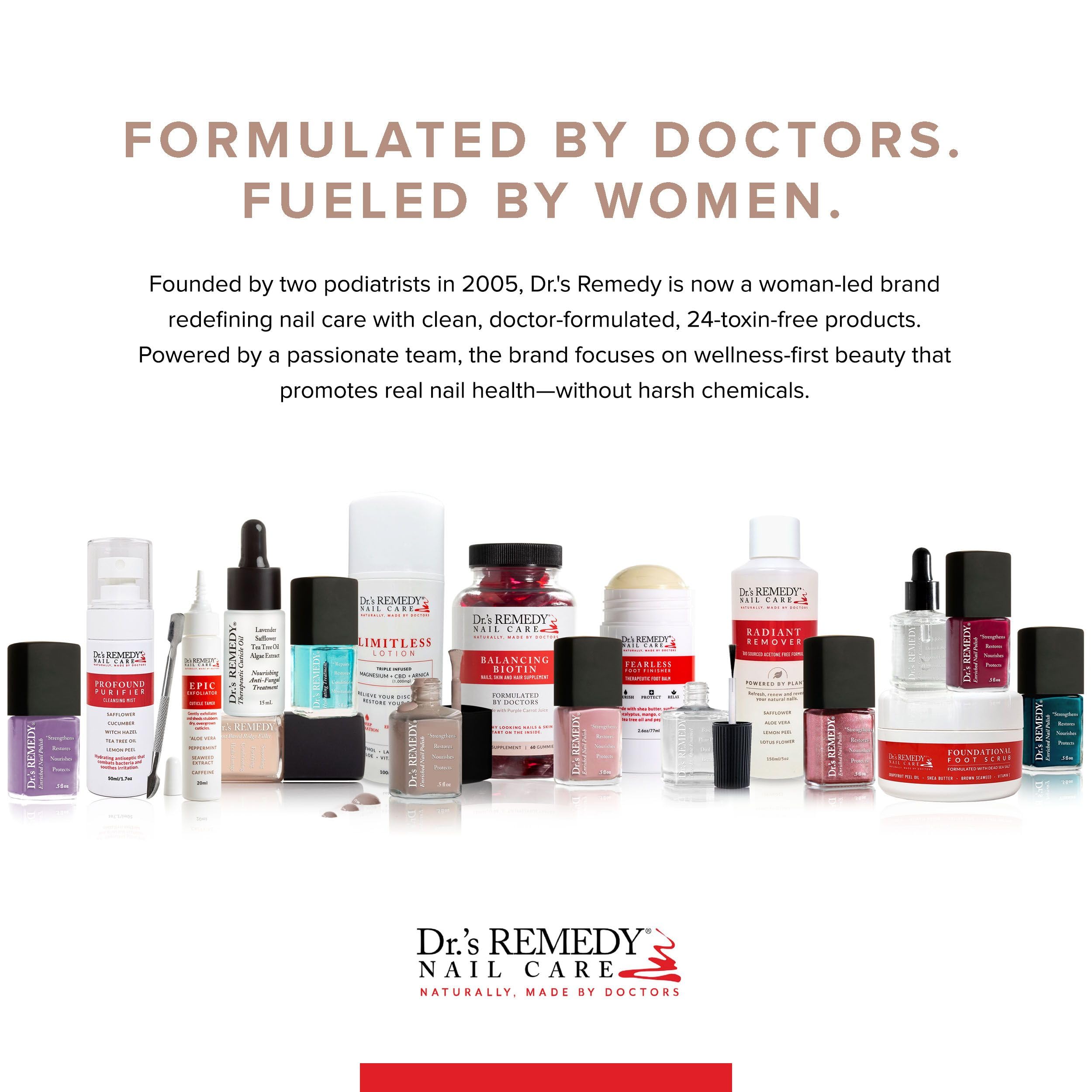Dr.'s Remedy TOTAL base-top coat bottle demonstrating breathable vegan formula shine