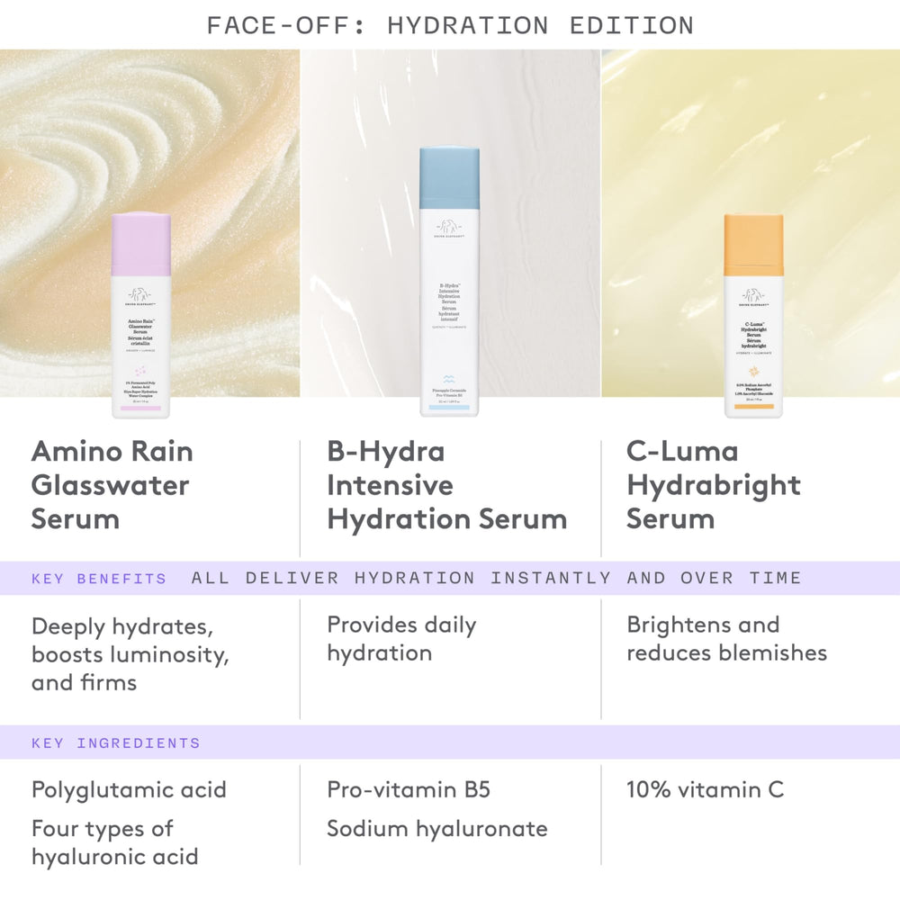 Drunk Elephant Amino Rain pre-makeup glow for natural base.
