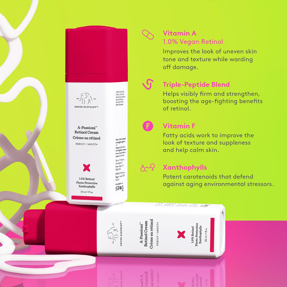 Drunk Elephant A-Passioni triple-peptide blend close-up indicates firmness and skin support.