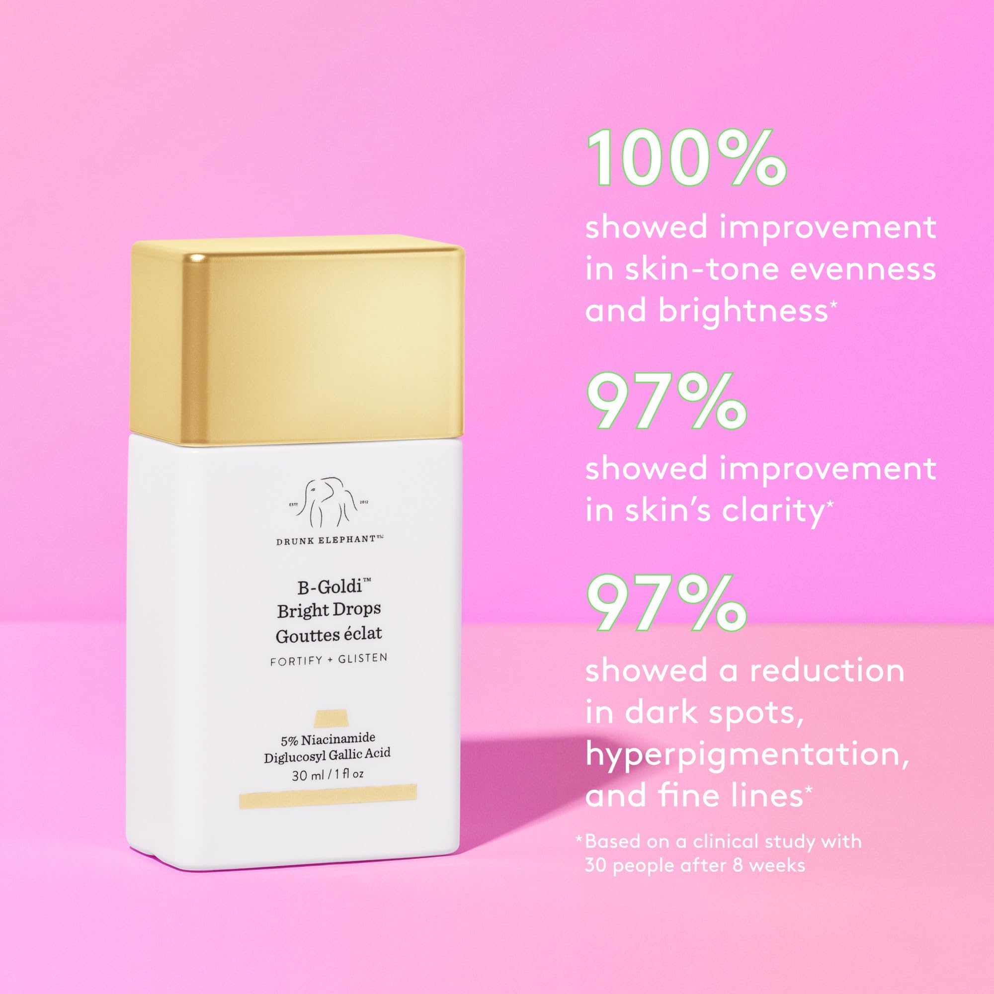 Drunk Elephant B-Goldi Bright Drops shows warm non-glittery color boost on skin
