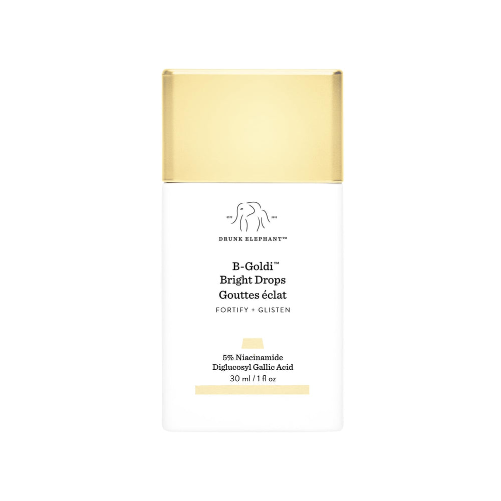 Drunk Elephant B-Goldi Bright Drops bottle pours a subtle golden glow for radiant skin