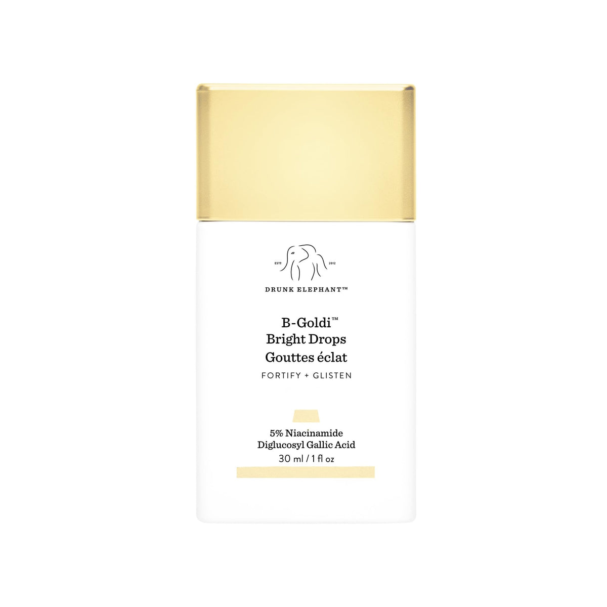 Drunk Elephant B-Goldi Bright Drops bottle pours a subtle golden glow for radiant skin