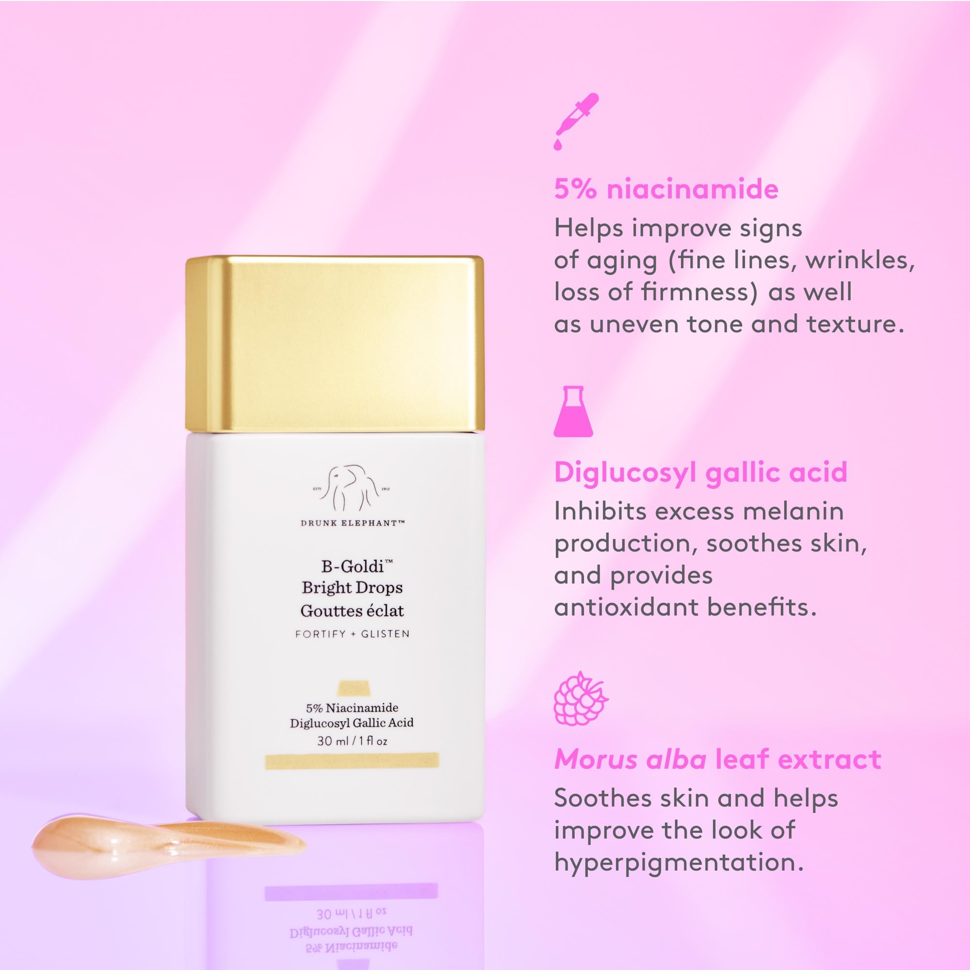 Drunk Elephant B-Goldi Bright Drops enhances clarity and even tone