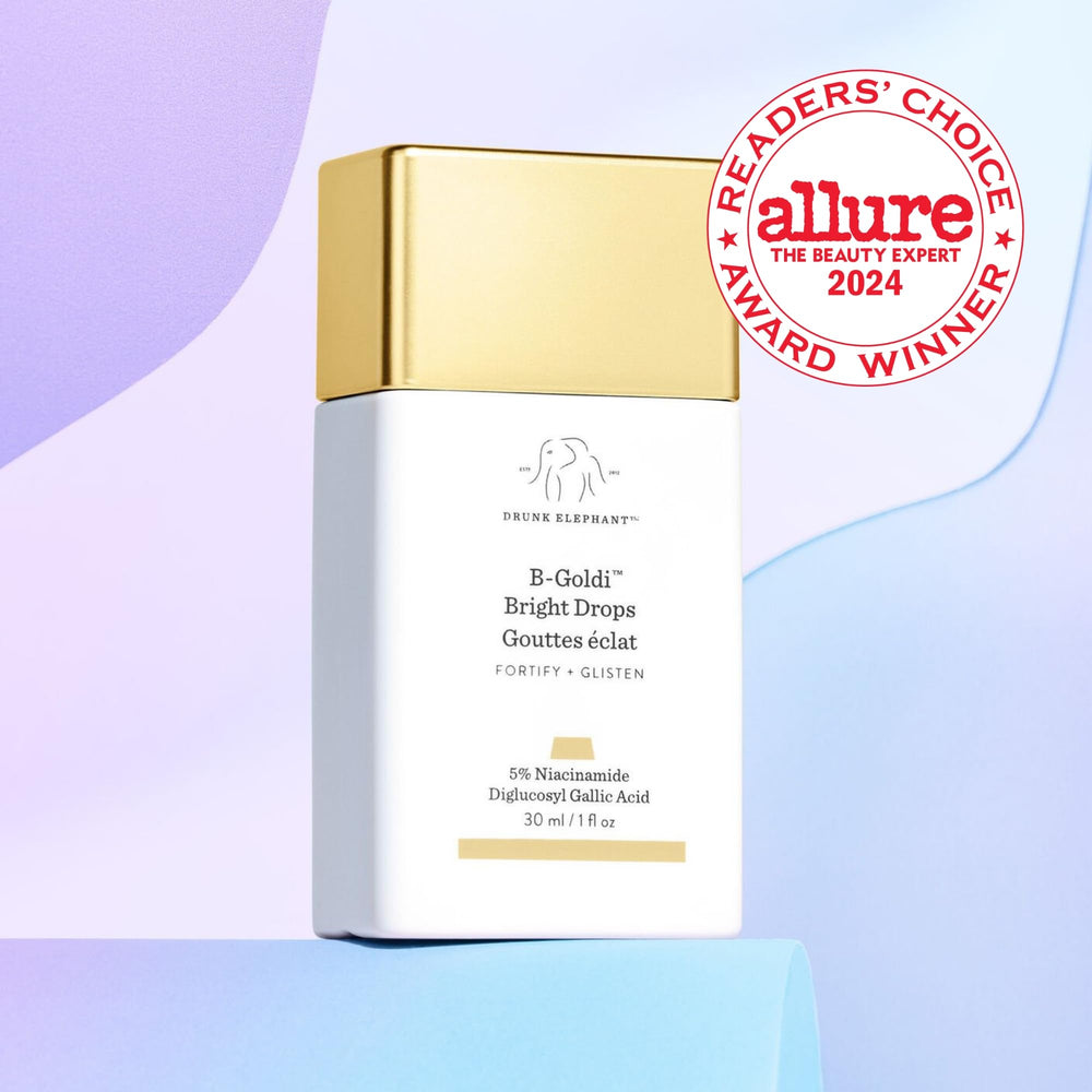 Drunk Elephant B-Goldi Bright Drops dropper application for easy use
