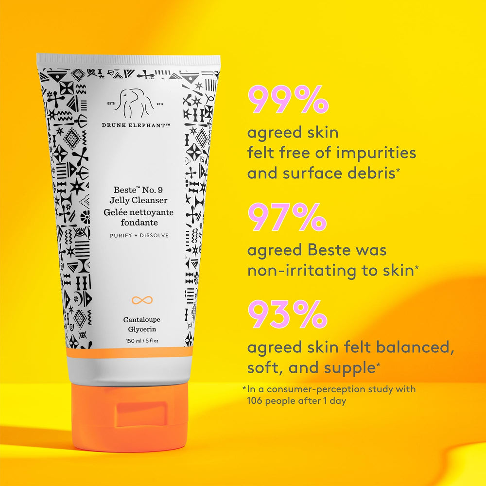 Drunk Elephant Beste No. 9 Jelly Cleanser hands applying lather for gentle cleansing