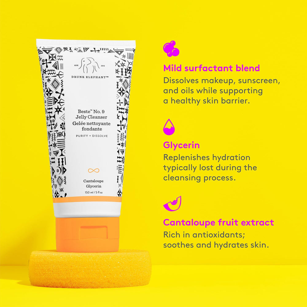 Drunk Elephant Beste No. 9 ingredients list highlighting glycerin and cantaloupe extract