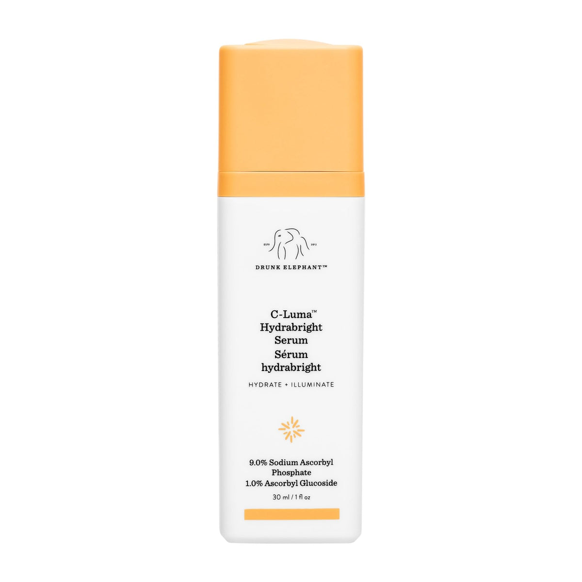 Drunk Elephant C-Luma Serum bottle with dropper for radiant hydration.