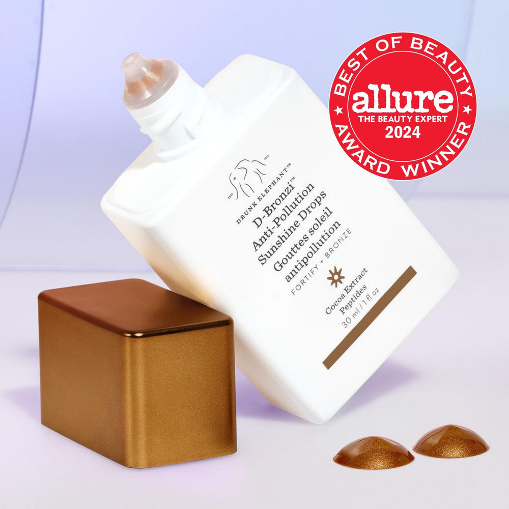 Drunk Elephant D-Bronzi Sunshine Drops dispense shows easy color-infusion for every complexion.