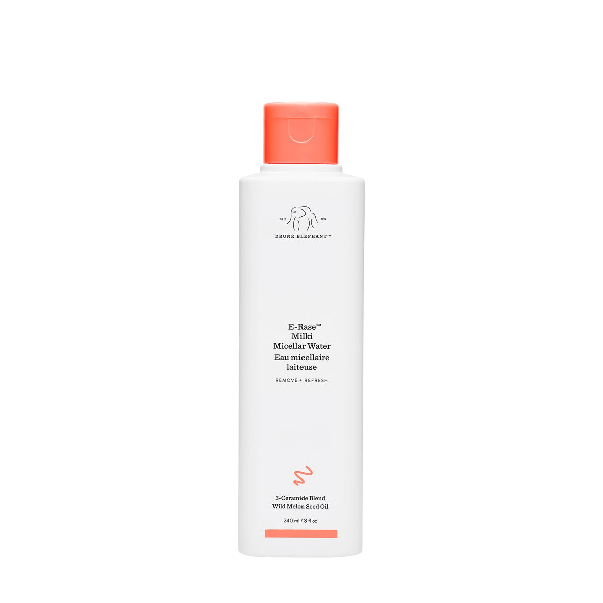 Drunk Elephant E-Rase Milki Micellar Water bottle for gentle makeup removal.