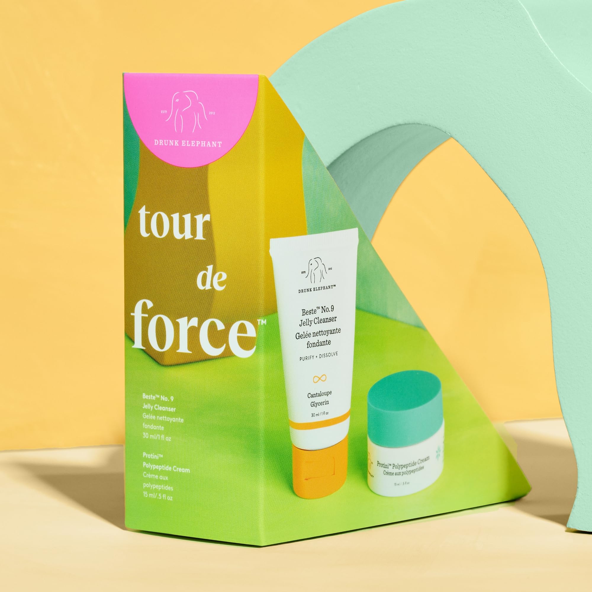 Drunk Elephant holiday gift-set label signals premium clean skincare.