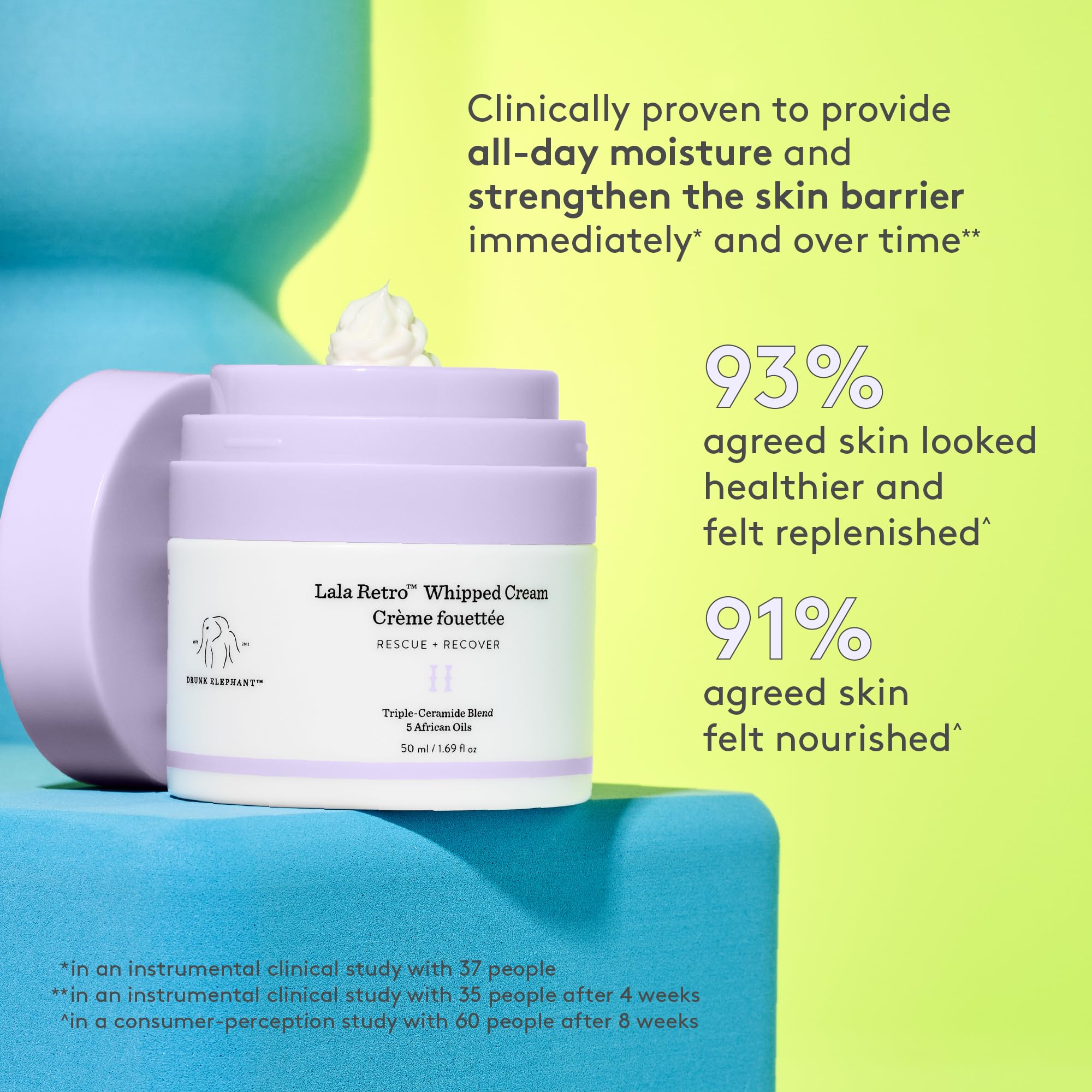 Drunk Elephant lala-retro ceramide blend close-up emphasizes barrier-supporting ingredients.