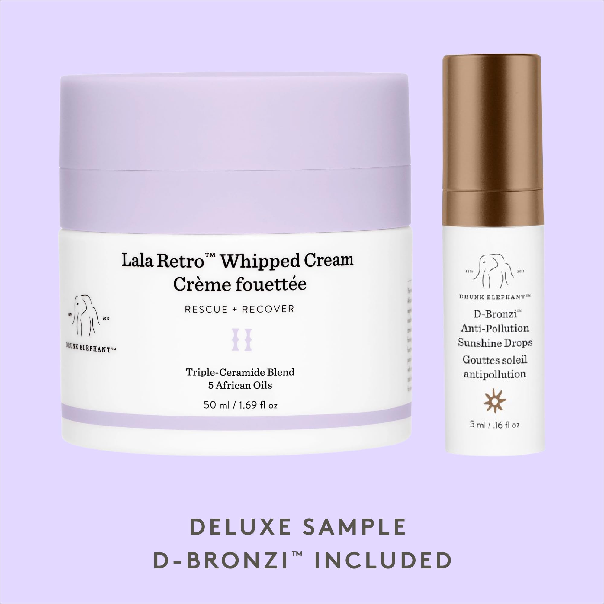 Drunk Elephant lala-retro-packaging-display non-irritating formula for daily use.