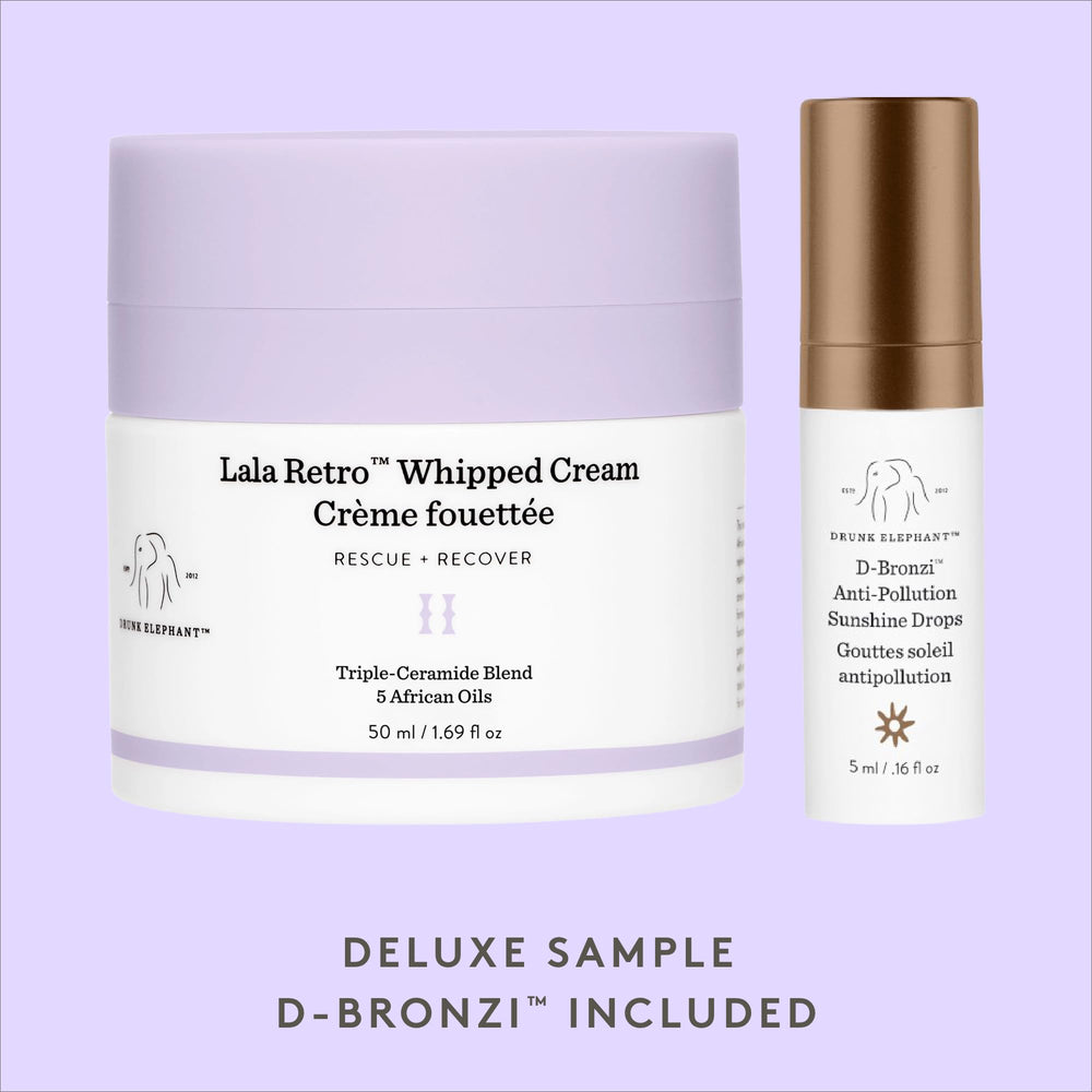 Drunk Elephant lala-retro-packaging-display non-irritating formula for daily use.