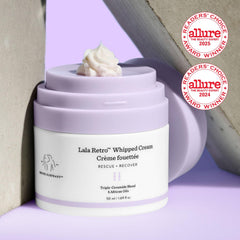 Drunk Elephant Lala Retro Whipped Cream texture scoop highlights airy consistency.