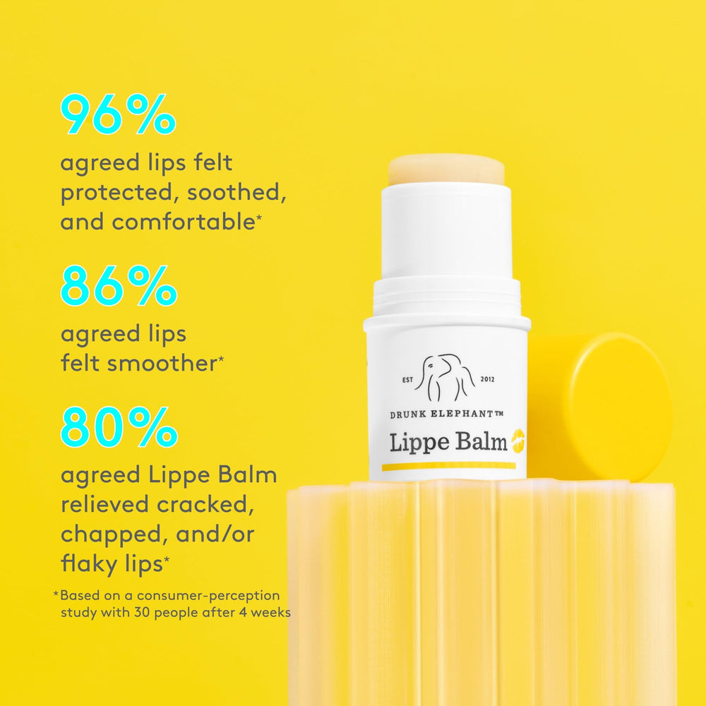 Close-up of Lippe Balm texture on lips shows rich, comforting glide.