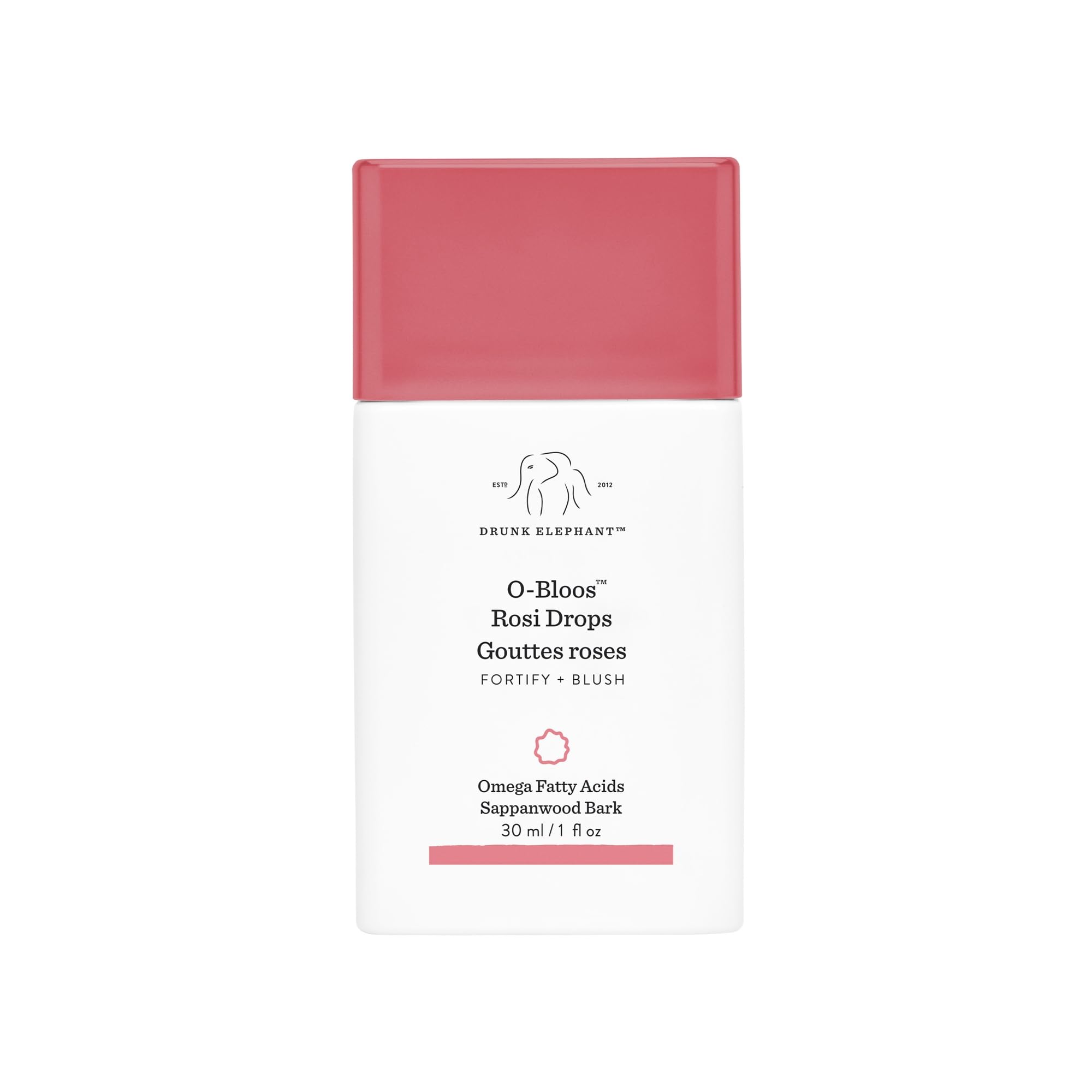 Drunk Elephant O-Bloos Rosi Drops bottle pour for easy color application.