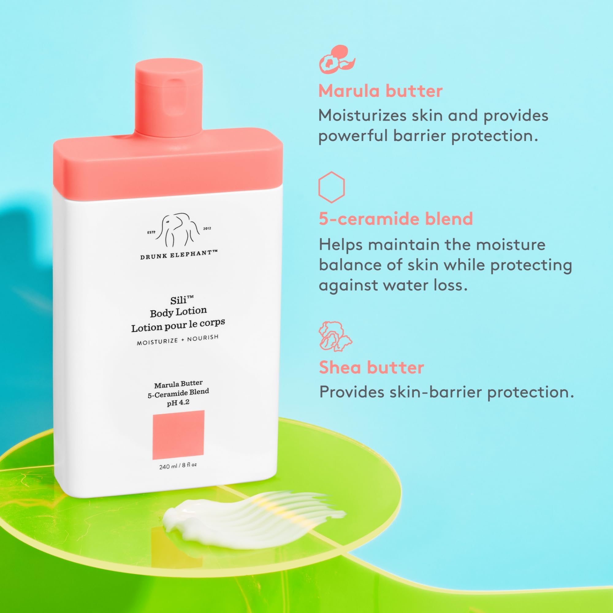 Drunk Elephant Sili Body Lotion after-shower hydration routine supports lasting moisture.