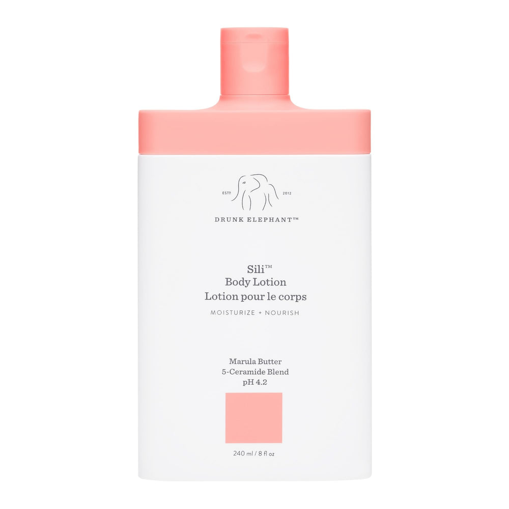Drunk Elephant Sili Body Lotion pump bottle for easy daily hydration.