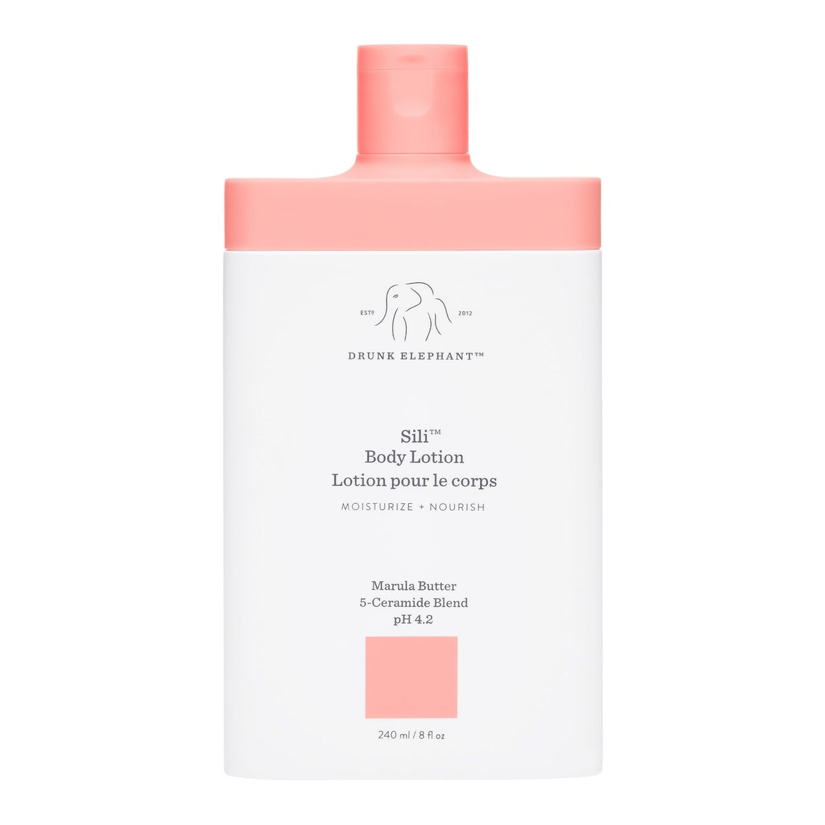 Drunk Elephant Sili Body Lotion pump bottle for easy daily hydration.