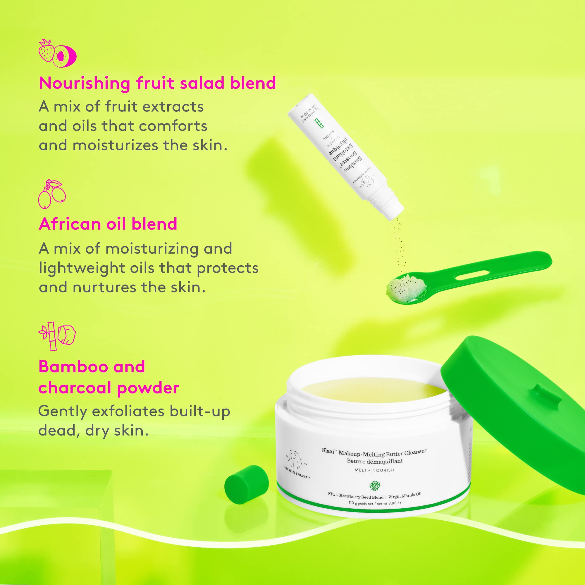 Drunk Elephant Slaai uses antioxidant fruit extracts with nourishing oils for skin comfort