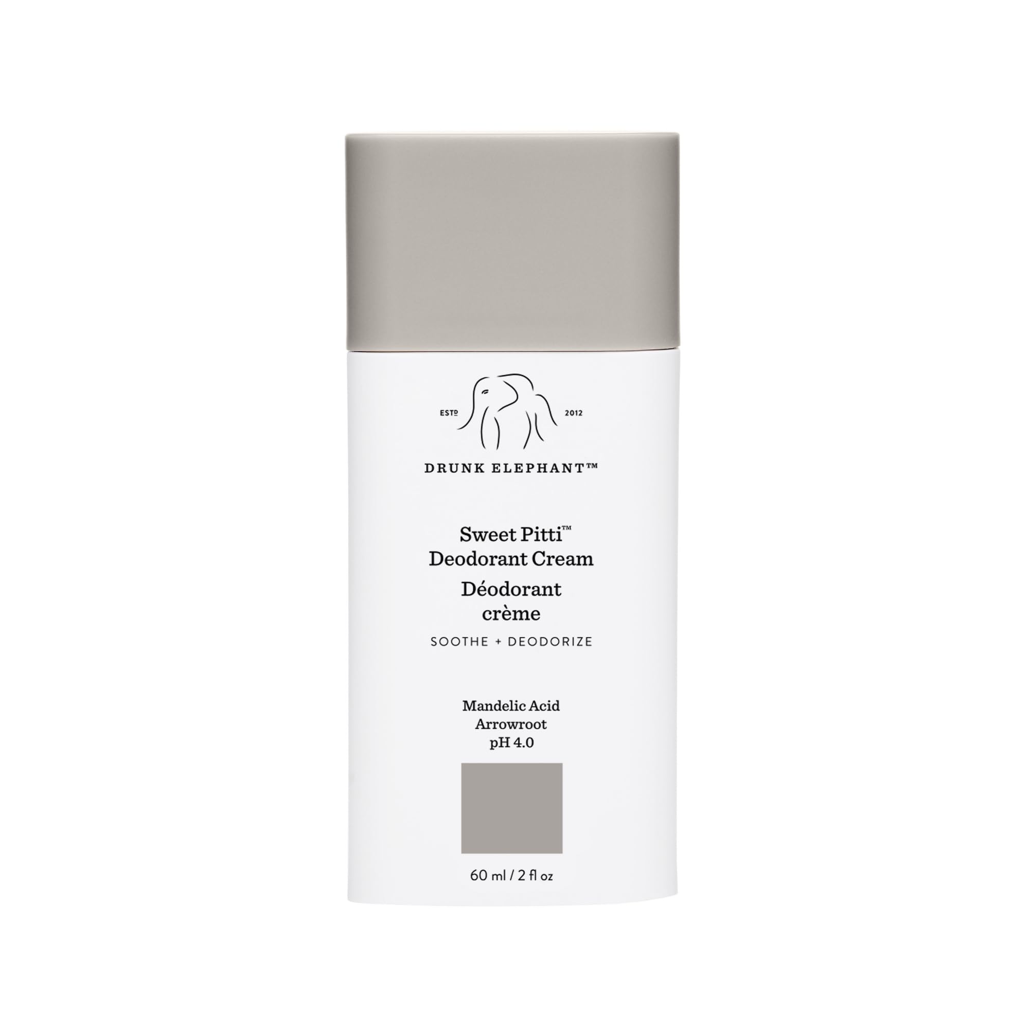 Drunk Elephant Sweet Pitti deodorant cream jar close-up for daily underarm care.