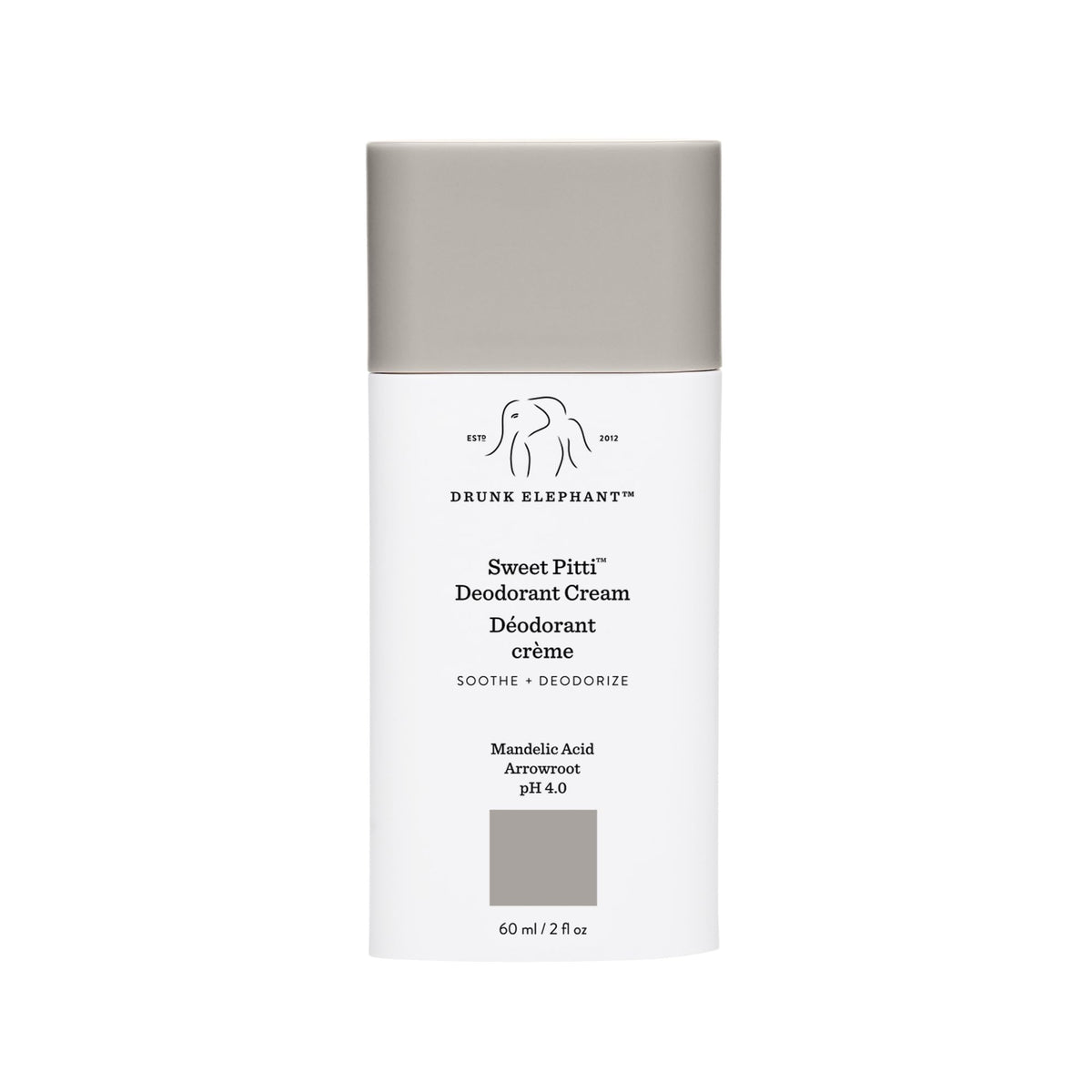 Drunk Elephant Sweet Pitti deodorant cream jar close-up for daily underarm care.