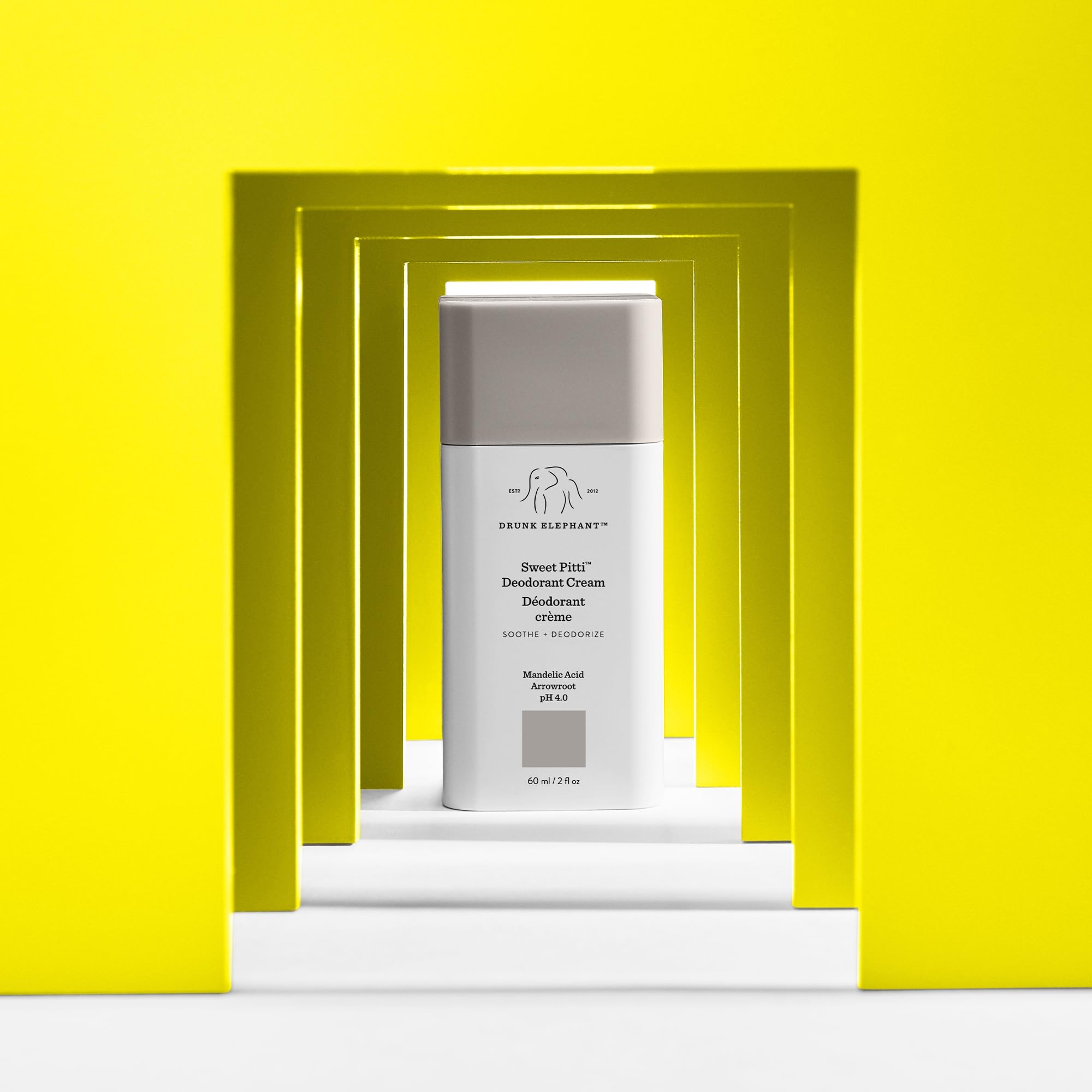 Drunk Elephant Sweet Pitti fragrance-free formula demonstrates irritation-free underarm care.
