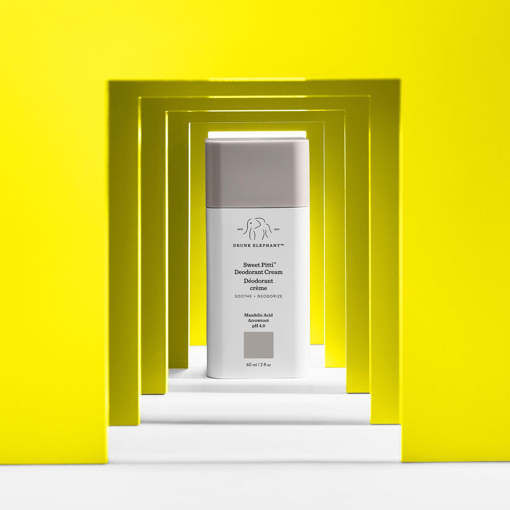 Drunk Elephant Sweet Pitti fragrance-free formula demonstrates irritation-free underarm care.
