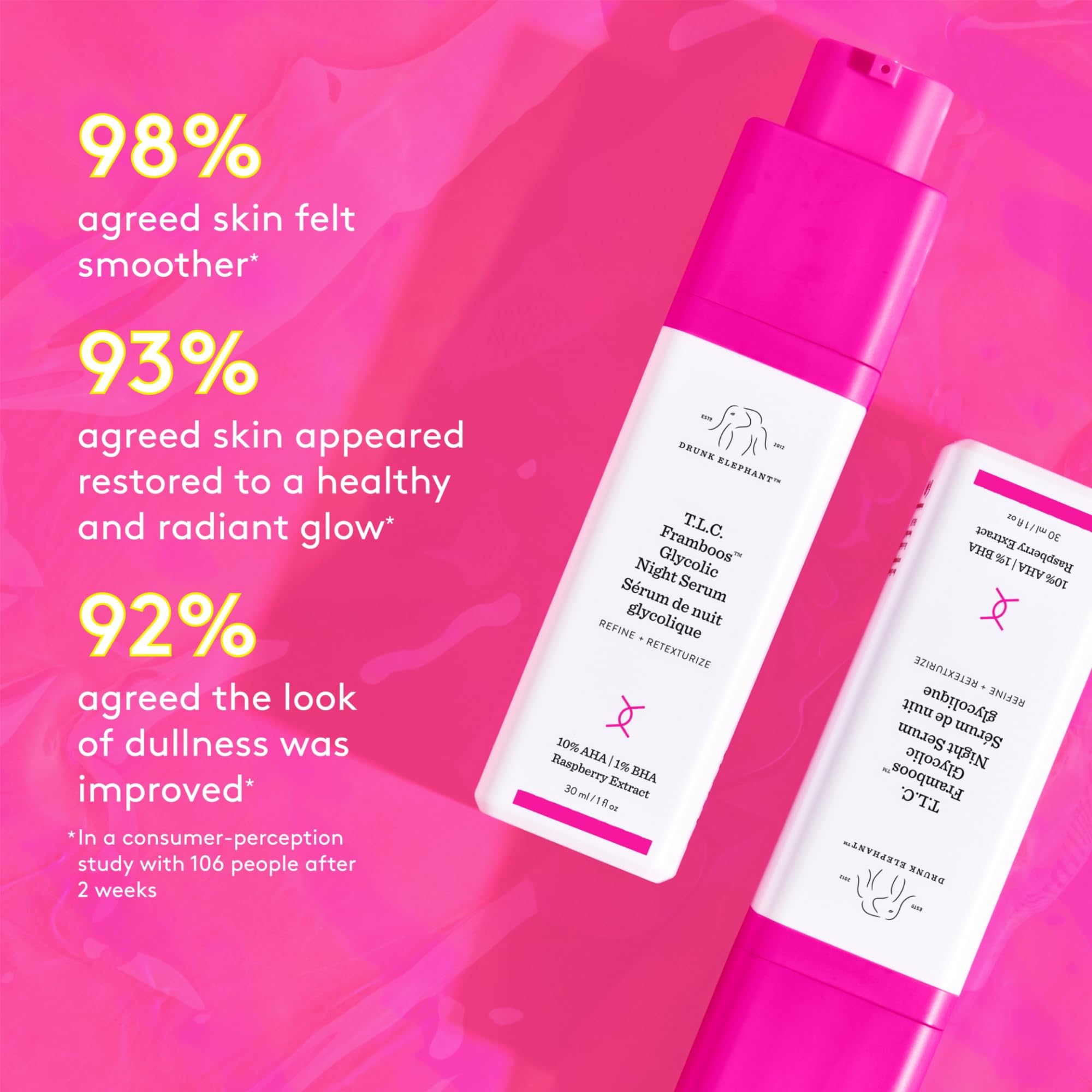 Drunk Elephant Framboos serum texture close-up highlighting exfoliation action