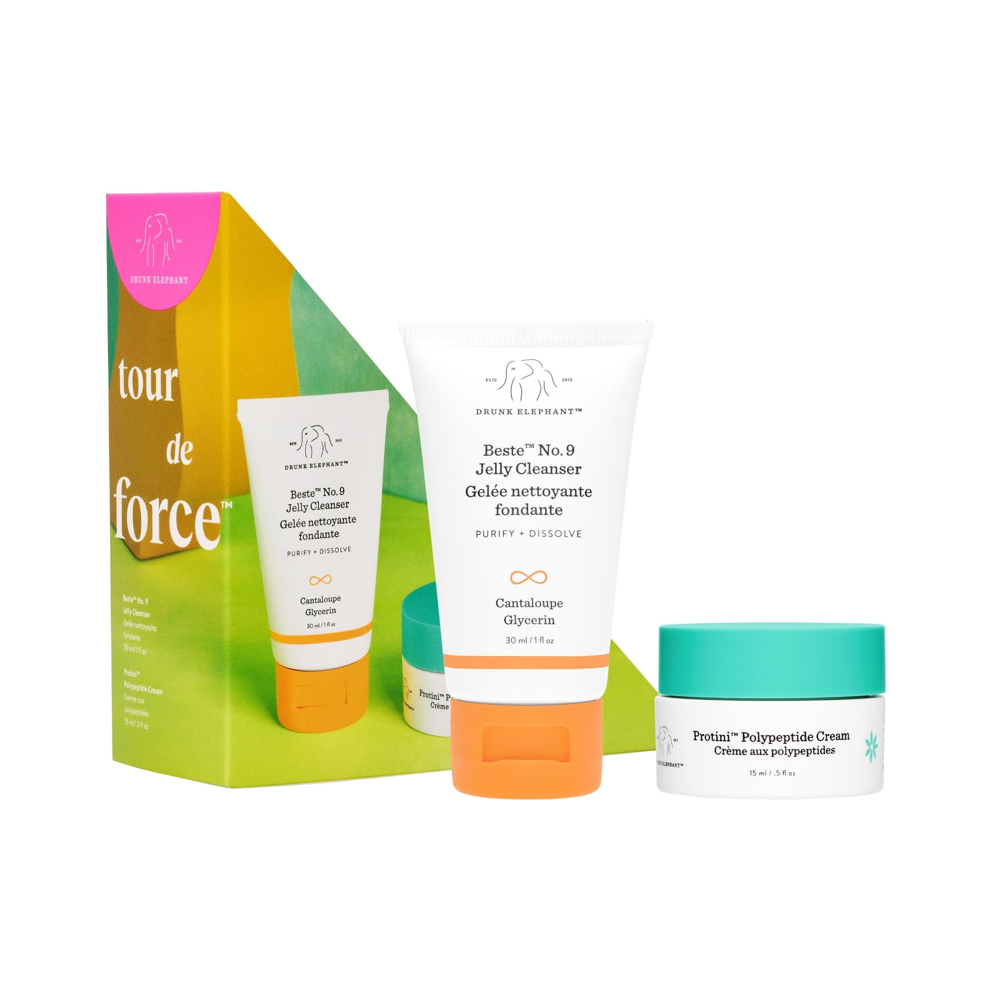 Drunk Elephant Beste No.9 cleanser travel-kit compact bottle for on-the-go cleansing.