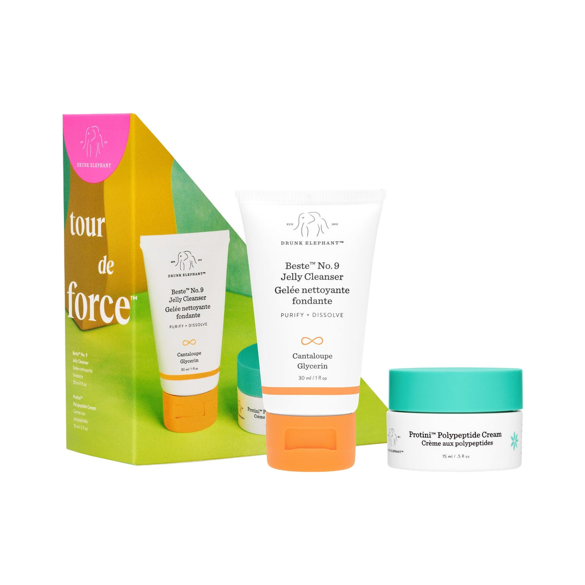 Drunk Elephant Beste No.9 cleanser travel-kit compact bottle for on-the-go cleansing.