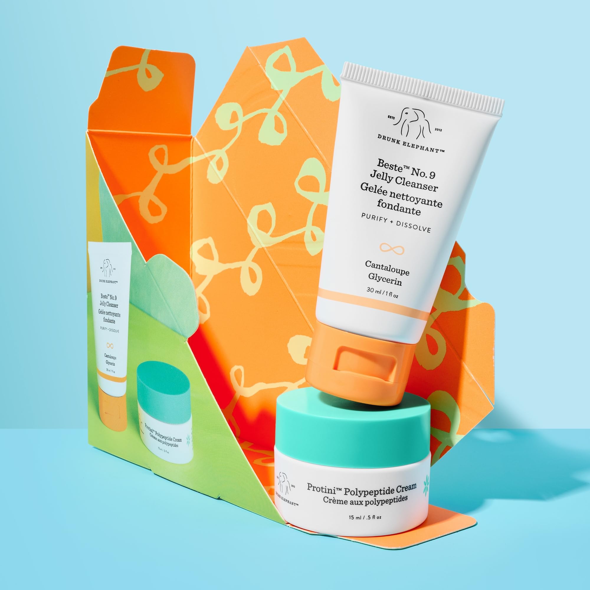 Drunk Elephant travel pouch shows organized skincare on trips.