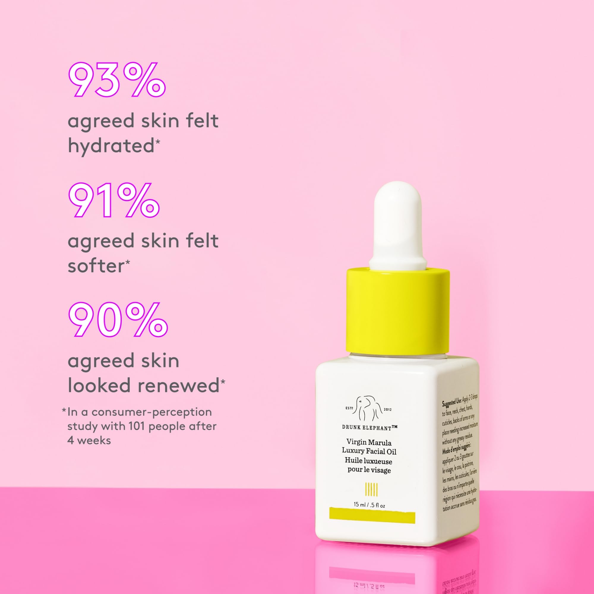 Drunk Elephant Virgin Marula Oil applied on face and neck for balanced hydration.