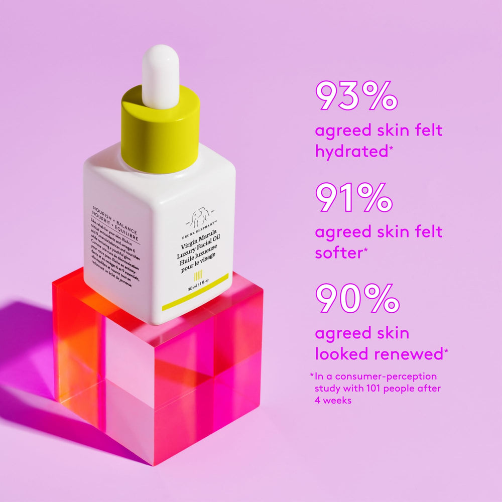 Drunk Elephant Virgin Marula Oil ingredients highlight antioxidant-rich nourishment.