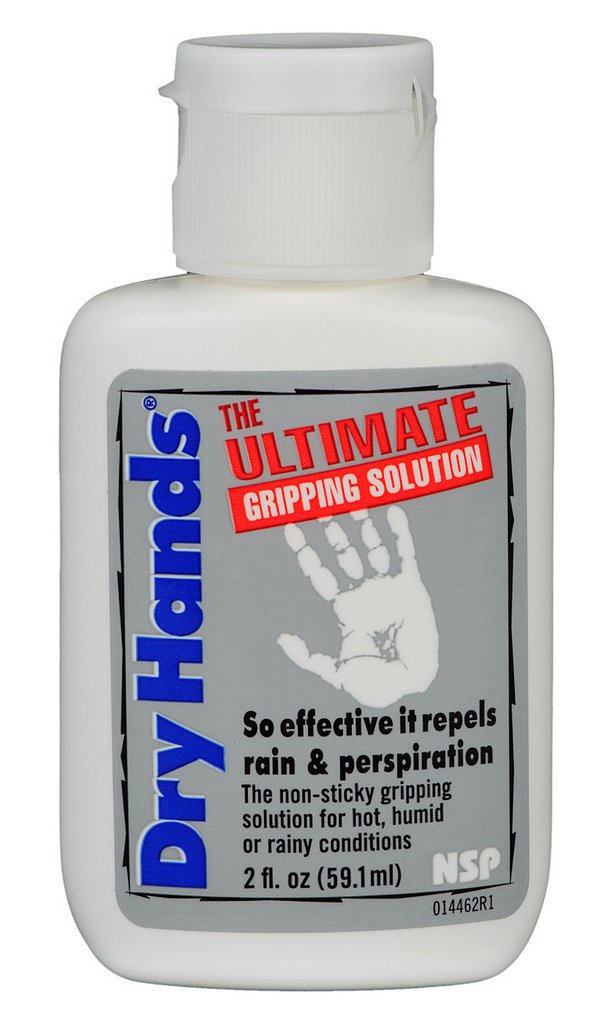 Dry Hands Ultimate Gripping Solution bottle showing water-repelling grip aid for wet conditions