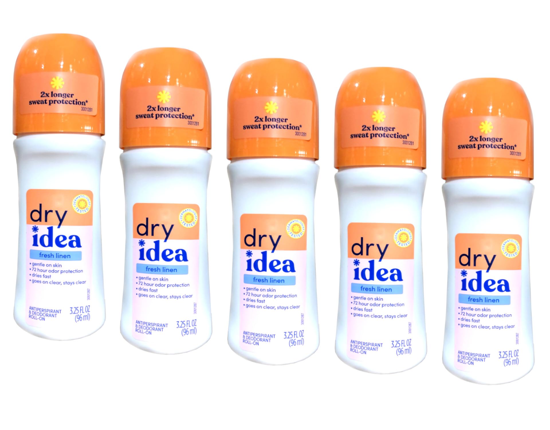 Dry Idea Fresh Linen roll-on bottle shown for all-day freshness.