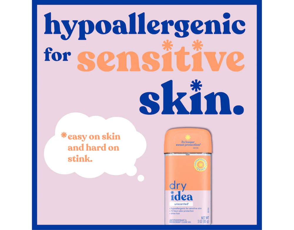 Dry Idea paquete tres envases gel sin perfume para uso continuo.
