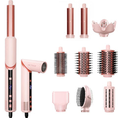 Dryhsip 9-in-1 hair styler pink close-up shows versatile styling options.