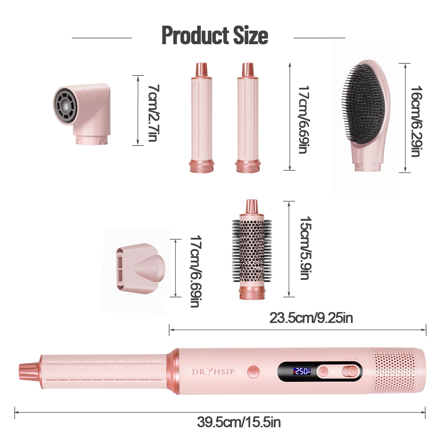 Dryhsip ergonomic pink handle enables comfortable prolonged styling