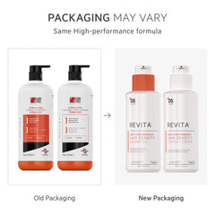 DS Laboratories Revita Conditioner bottle pour showing soft, manageable hair with natural shine.