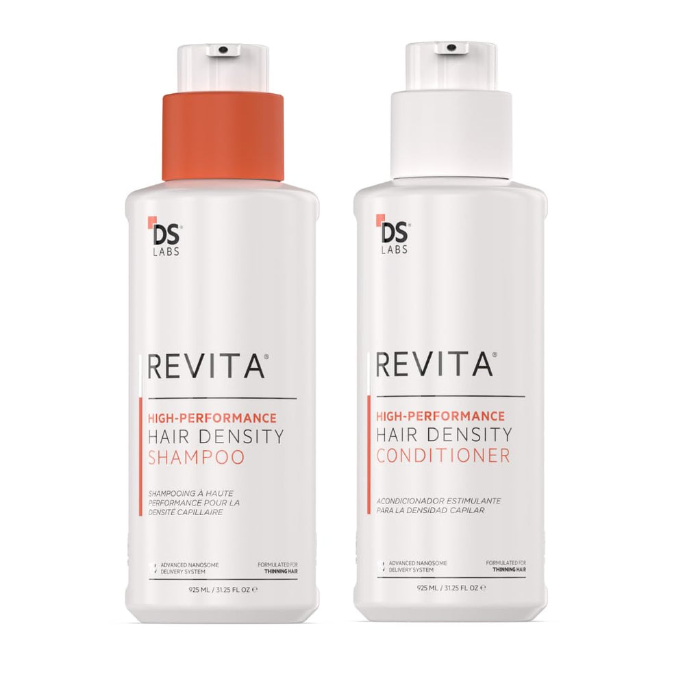 DS Laboratories Revita Shampoo bottle pour demonstrating lightweight cleansing for fuller-looking hair.