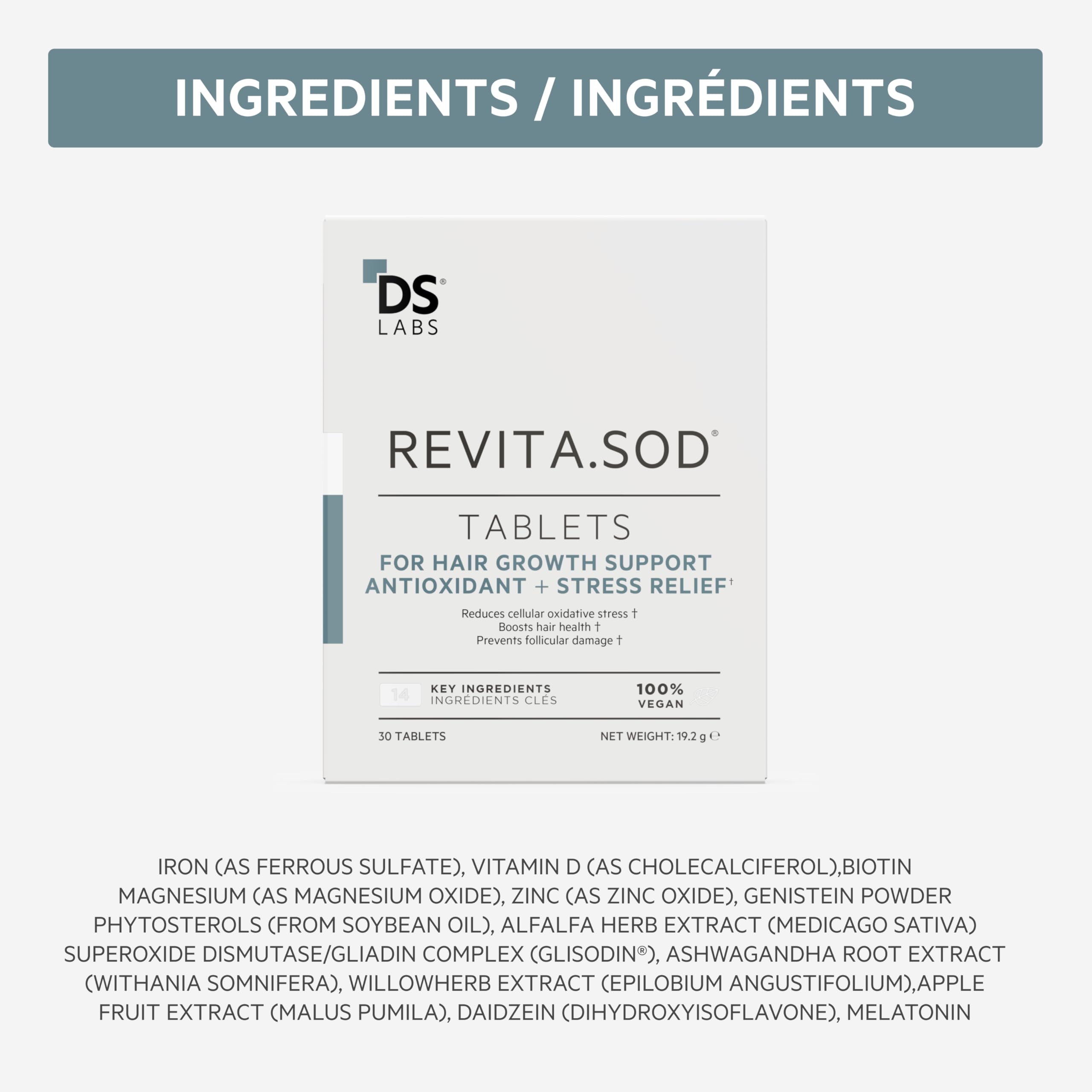 DS Laboratories Revita.SOD 30-tablet bottle indicating a month-long hair wellness supply